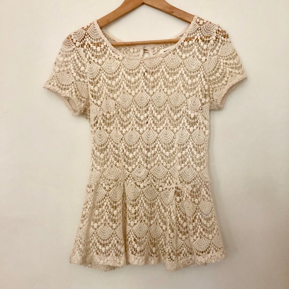 Cream Crochet Lace Top Small